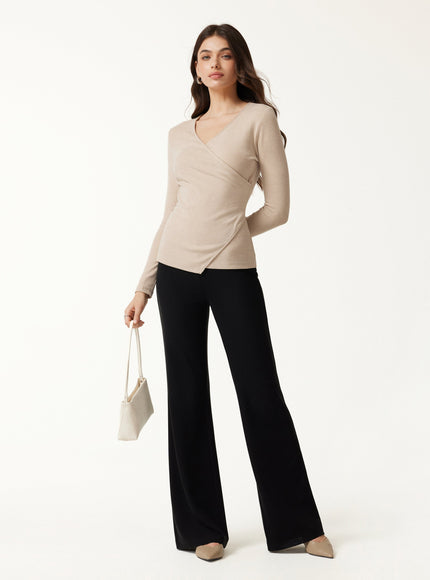 Surplice Long Sleeve Asymmetrical Hem Top