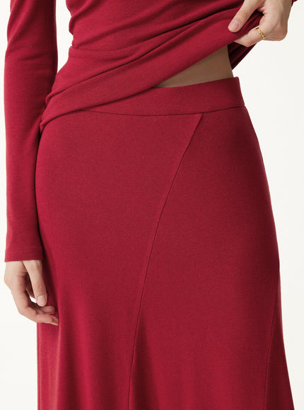 High-Rise Curved-Seam A-Line Midi Skirt