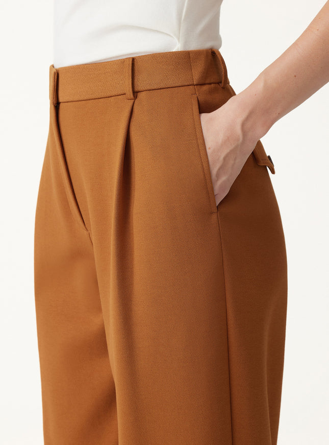 Crosshatch Ponte High-Rise Straight-Leg Tuck Pants with Pockets
