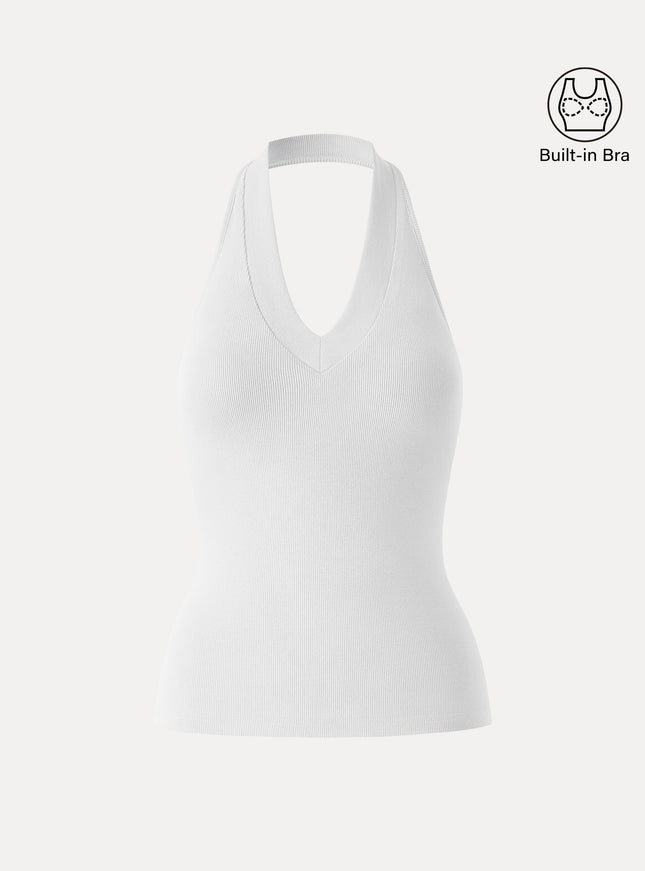 Halter Neck Open Back Built-In Bra Tank