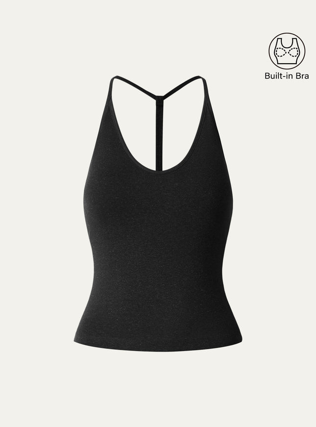Soft Linen Luxe V-neck T-back Airy Built-In Bra Tank