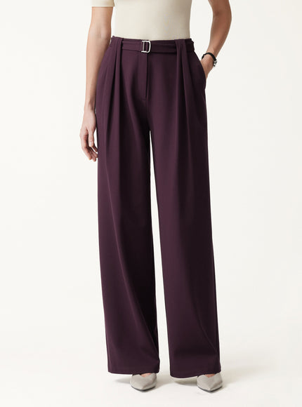 Stretch Ponte High-Rise Belted Wide-Leg Pants with Pockets