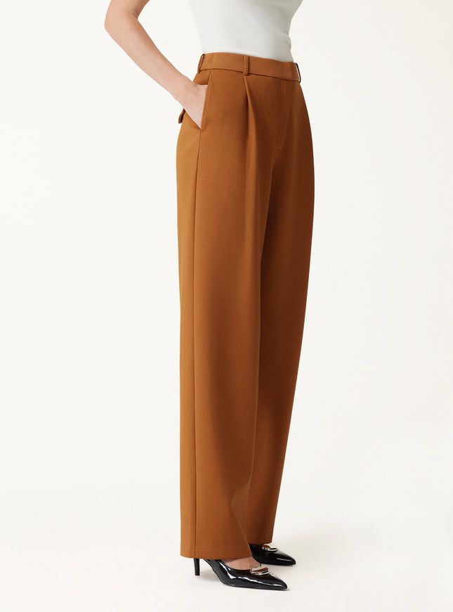 Crosshatch Ponte High-Rise Straight-Leg Tuck Pants with Pockets