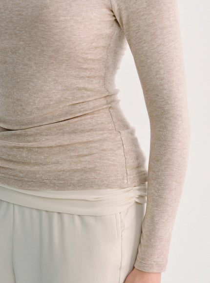 Lyocell-Wool Trapeze Neck Long Sleeve Built-In Bra Top