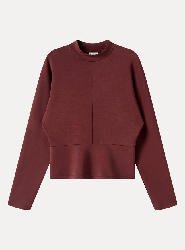 Modal Spacer Knit Mock Neck Batwing Sleeve Banded Hem Top