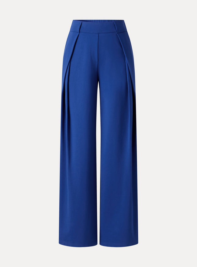 Ponte Mid-Rise Wide-Leg Tuck Pants with Pockets