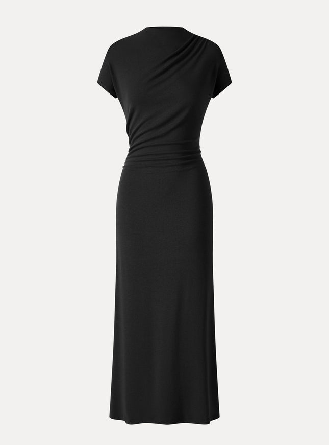 Mock Neck Cap Sleeve Ruched Midi Dress
