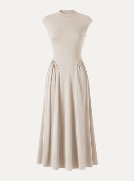 Ponte Mock Neck Ruched A-Line Midi Dress with Pockets