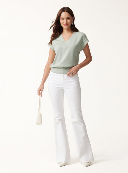 Lyocell Spacer Knit V-Neck Banded Hem Top