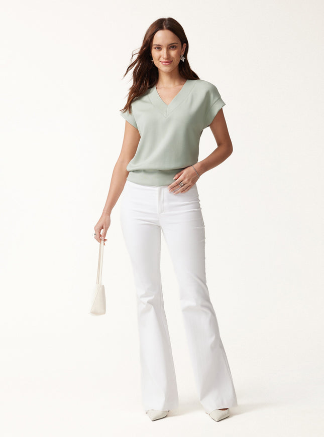 Lyocell Spacer Knit V-Neck Banded Hem Top