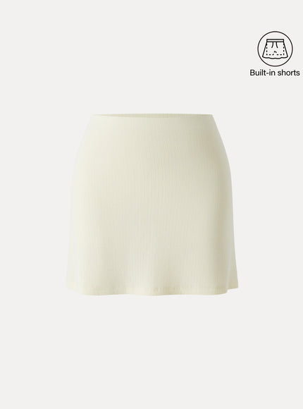 Stretch Cotton Pointelle A-line Mini Skirt with Built-in Shorts