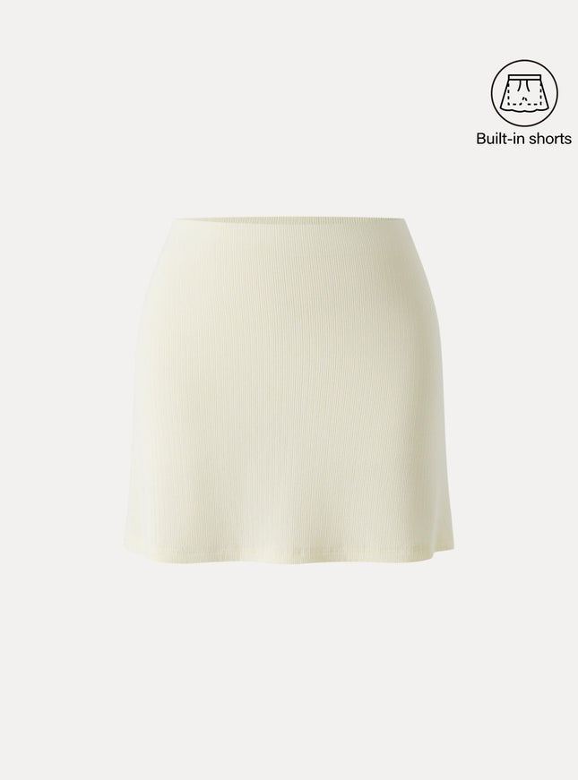 Stretch Cotton Pointelle A-line Mini Skirt with Built-in Shorts