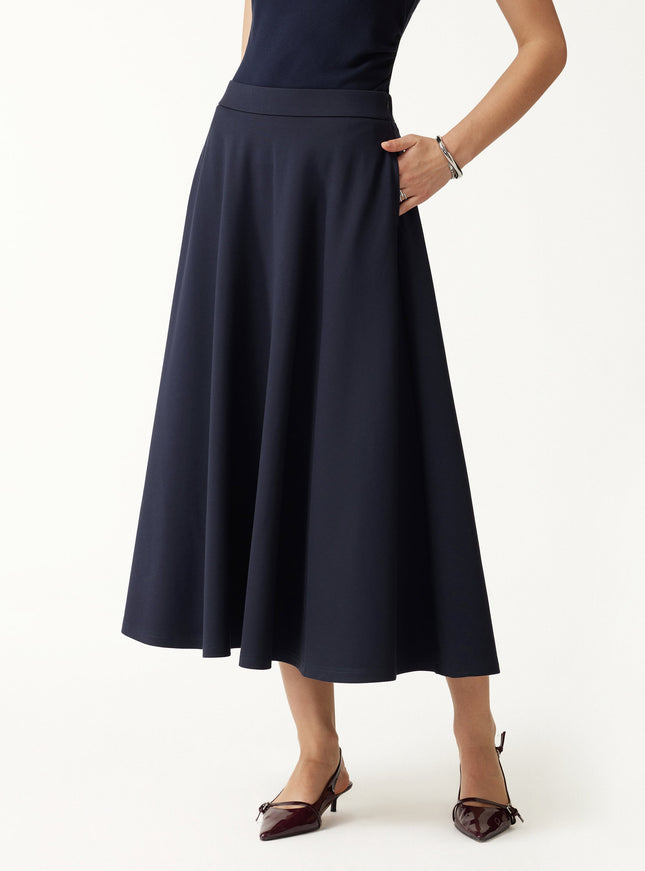Office Staple Ponte High-Rise Circle Midi Skirt with Pockets