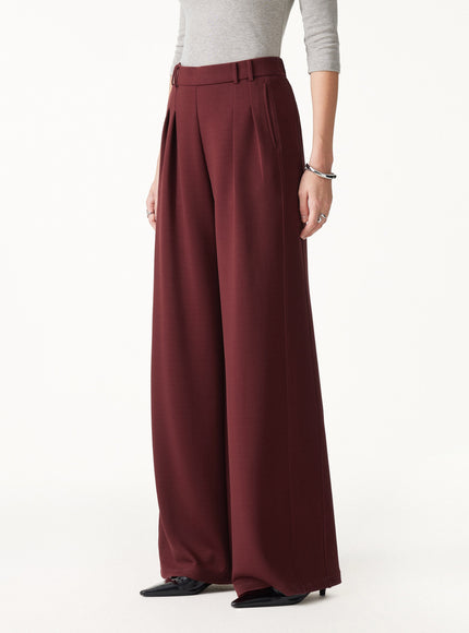 Lyocell Spacer Knit High-Rise Wide-Leg Tuck Pants with Pockets