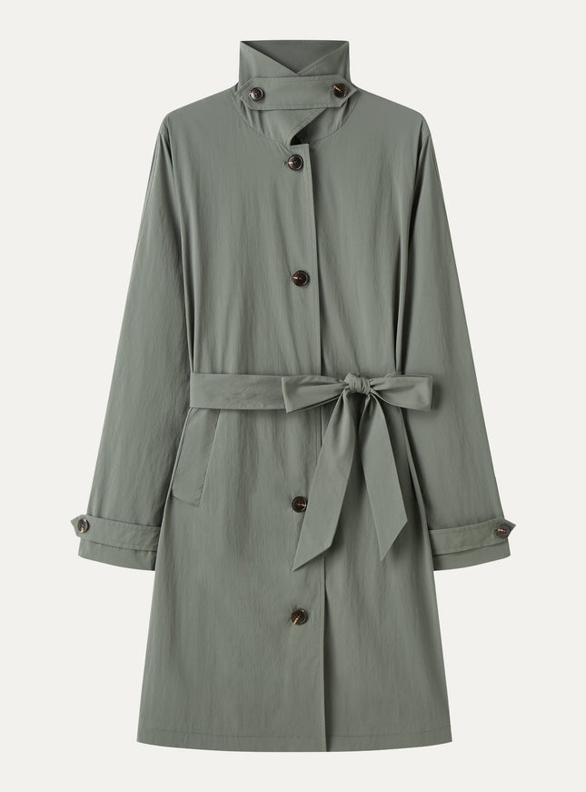 Lightweight Water-Repellent Notched Collar Trench Coat with Pockets