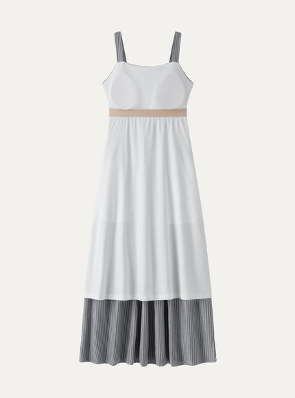 Striped Poplin Square Neck Smocked Midi Built-In Bra Dress