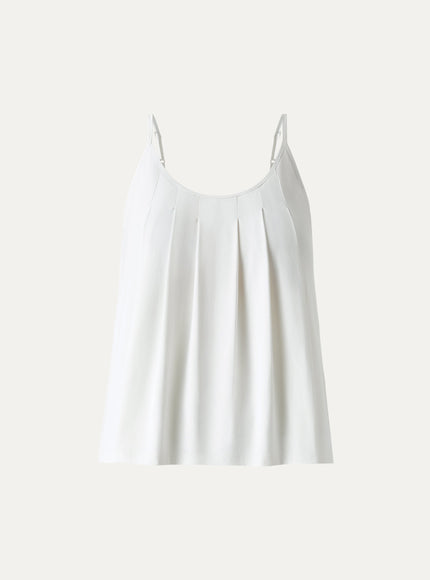 U-Neck Pleated Spaghetti Built-In Bra Tank