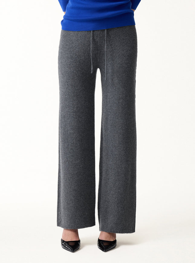 Merino-Blend Drawstring Wide-Leg Knit Pants