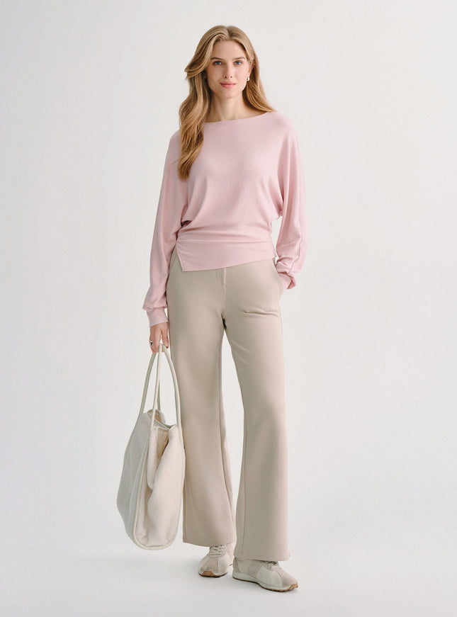 Boatneck Long Sleeve Asymmetrical Hem Top