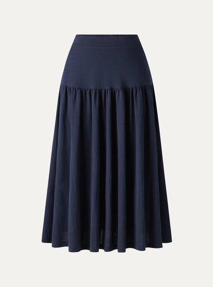 Cotton-Linen Gathered Midi Skirt with Pockets