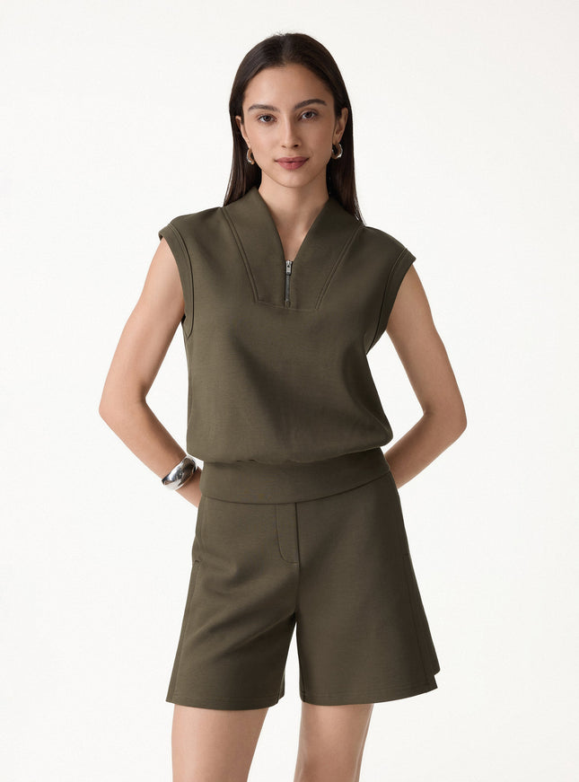 Air Cotton Quarter-Zip Banded Hem Travel Top