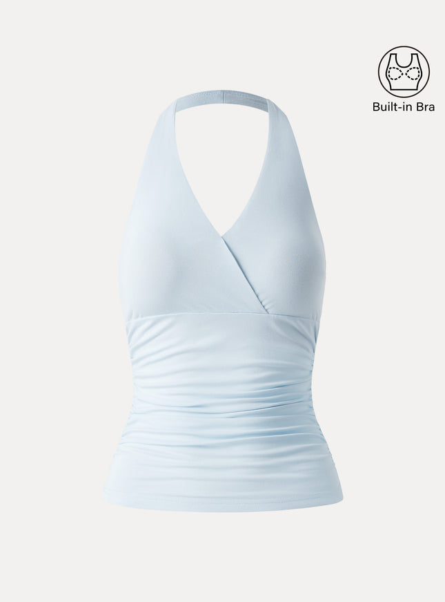 Halter Neck Side Gathered New Airy Built-In Bra Tank