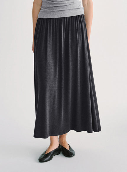 2Pcs Set Mockneck Long Sleeve Top & Mid-Rise A-Line Midi Skirt with Pockets