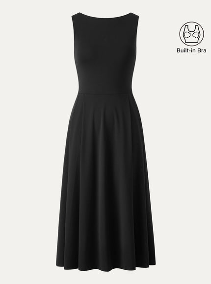 Boatneck Bamboo Ponte Bra Midi Dress with Pockets