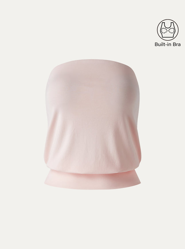 Lyocell Bandeau Banded Hem Built-In Bra Top