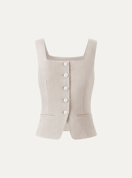 Stretch Ponte Square Neck Cropped Waistcoat with Pockets