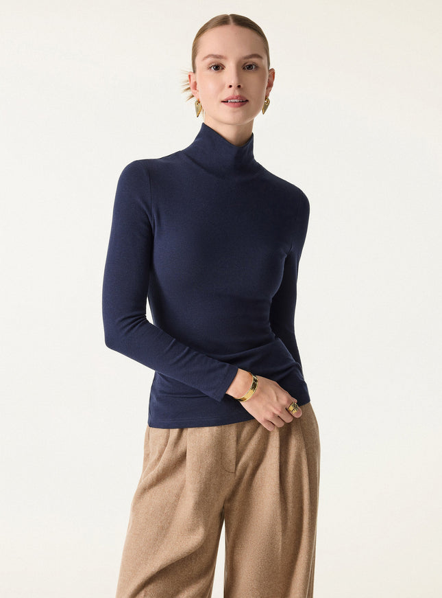 Turtleneck Long Sleeve Built-In Bra Top