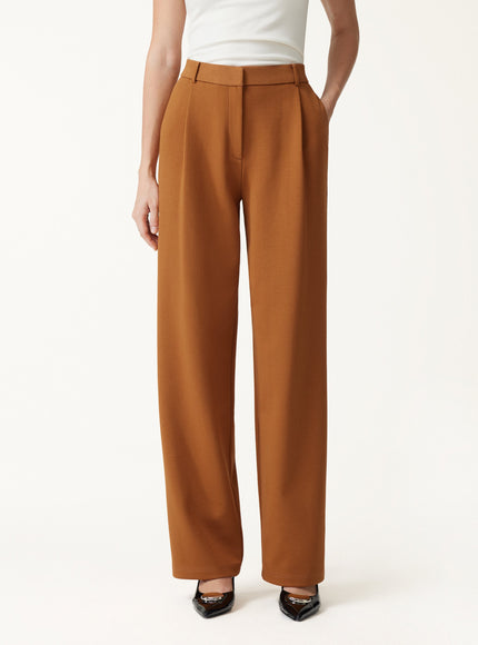 Crosshatch Ponte High-Rise Straight-Leg Tuck Pants with Pockets