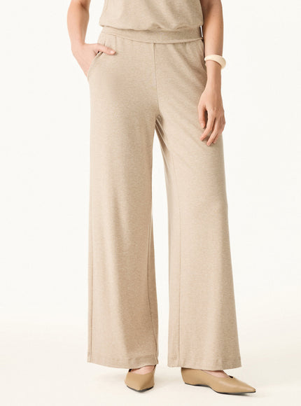 2Pcs Set Regular Mid Rise Wide Leg Pants & Crewneck Built-In Bra Top