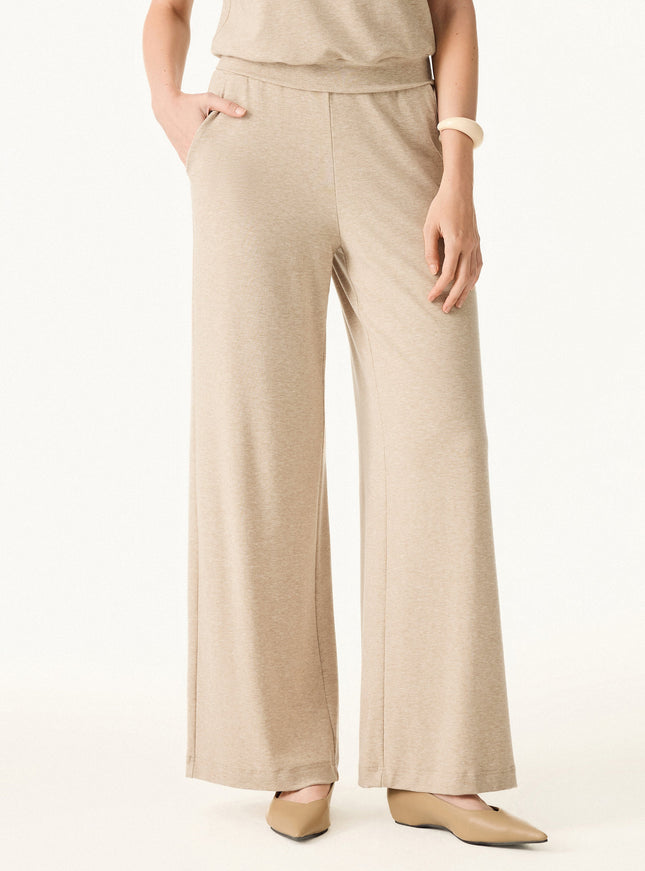 2Pcs Set Regular Mid Rise Wide Leg Pants & Crewneck Built-In Bra Top