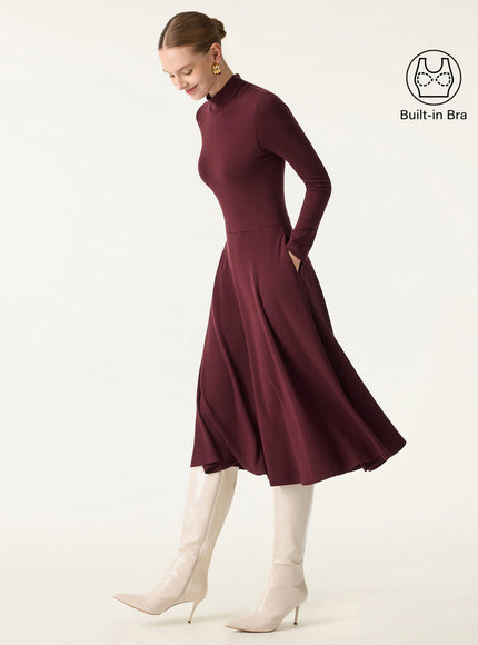 Mockneck Midi Built-In Bra Dress with Pockets