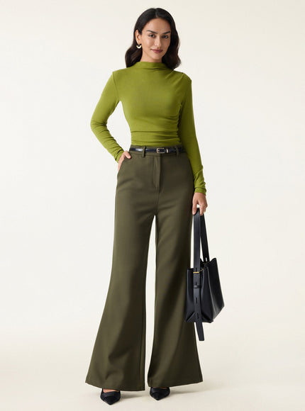 Mock Neck Long Sleeve Ruched Built-In Bra Top