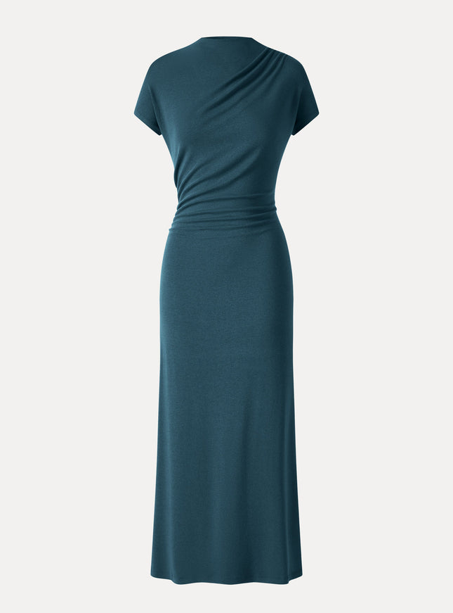 Mock Neck Cap Sleeve Ruched Midi Dress