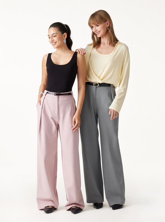 Ponte High-Rise Straight-Leg Pants with Pockets - Heather Charcoal Grey