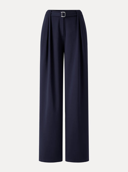 Stretch Ponte High-Rise Belted Wide-Leg Pants with Pockets