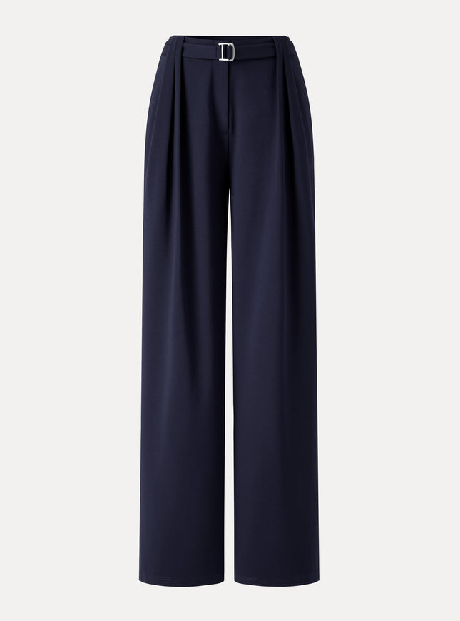 Stretch Ponte High-Rise Belted Wide-Leg Pants with Pockets