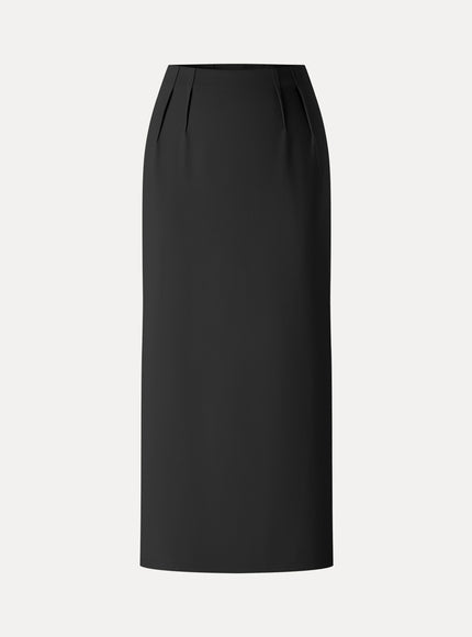 Ponte High-Rise Side-Tuck Column Midi Skirt