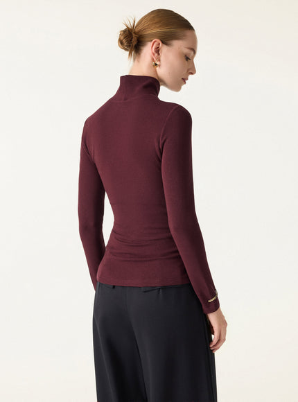 Turtleneck Long Sleeve Built-In Bra Top