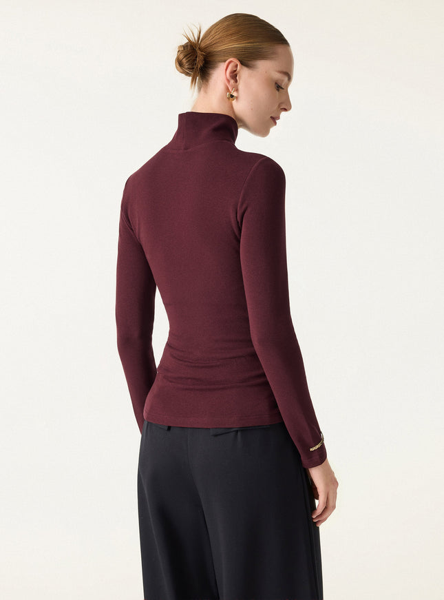 Turtleneck Long Sleeve Built-In Bra Top