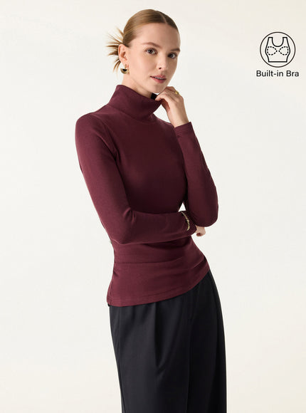 Turtleneck Long Sleeve Built-In Bra Top