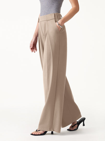 Ponte Mid-Rise Wide-Leg Tuck Pants with Pockets