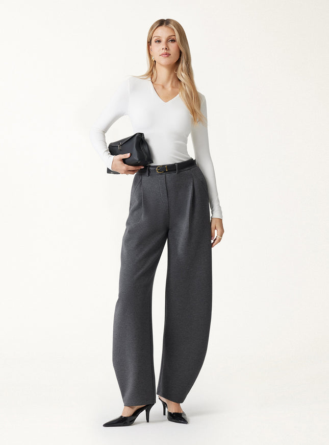Cozy Knit Mid Rise Barrel Leg Pull-on Pants